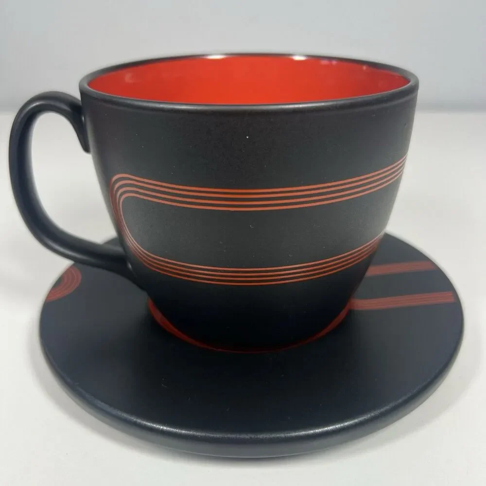 IKEA Record Coffee Cup Saucer Black & Red 7